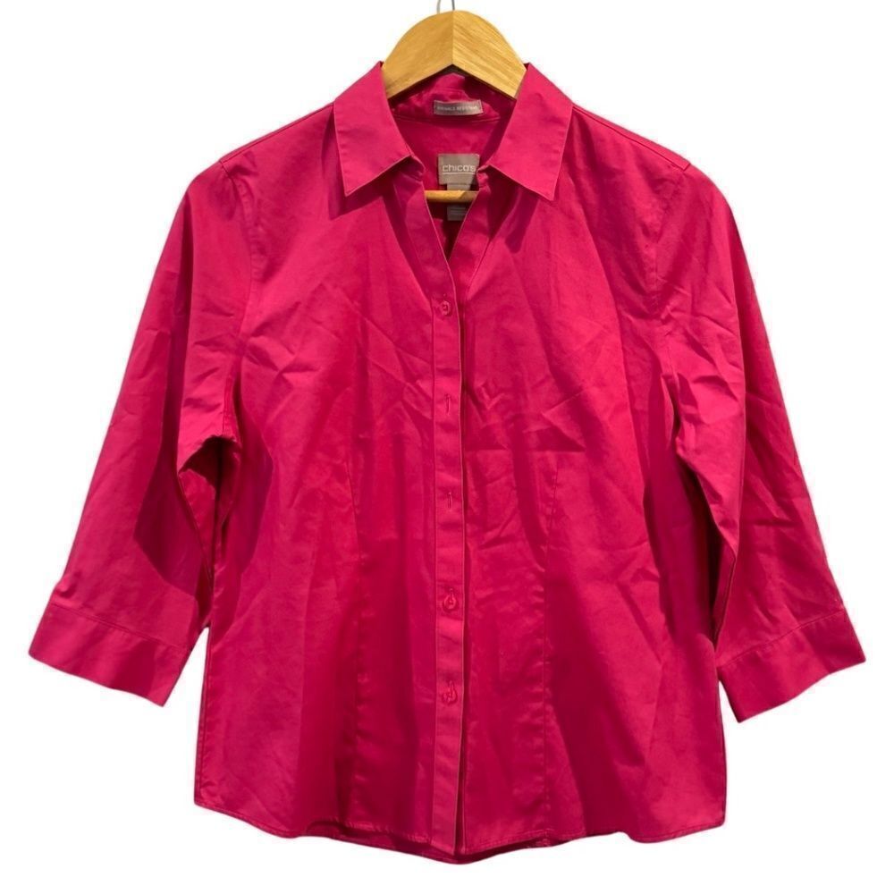 Chico'sWrinkle resistant Pink collared button-down blouse Size 0